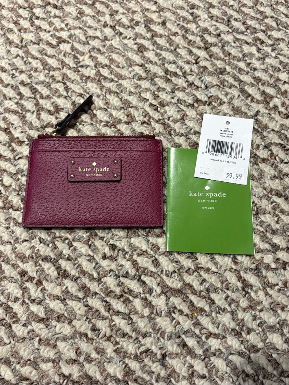 kate spade Plum Pebbled Leather Zip Card Case